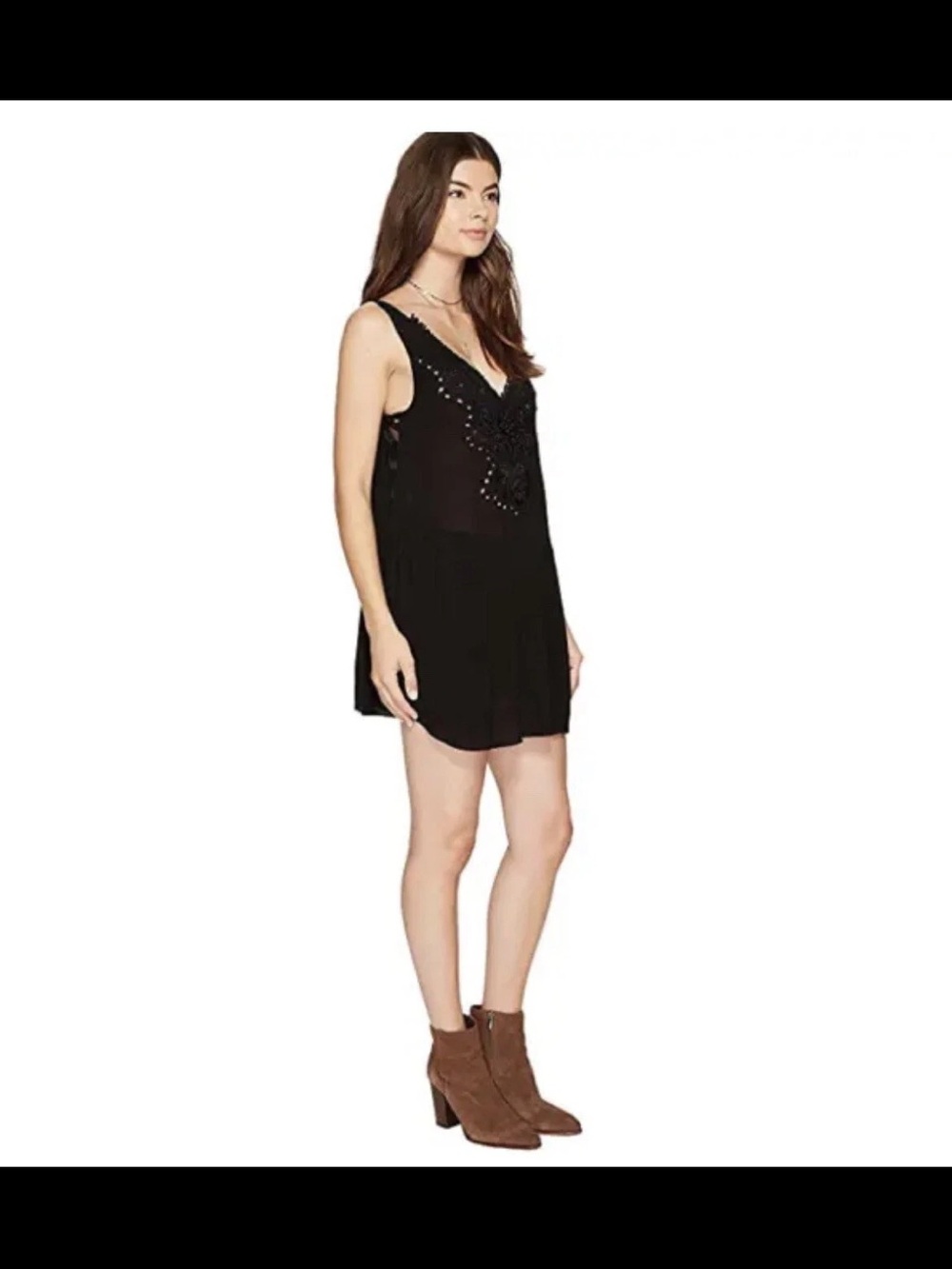 Intimately Free People Black Beaded V-Neck Tunic/Dress Size M